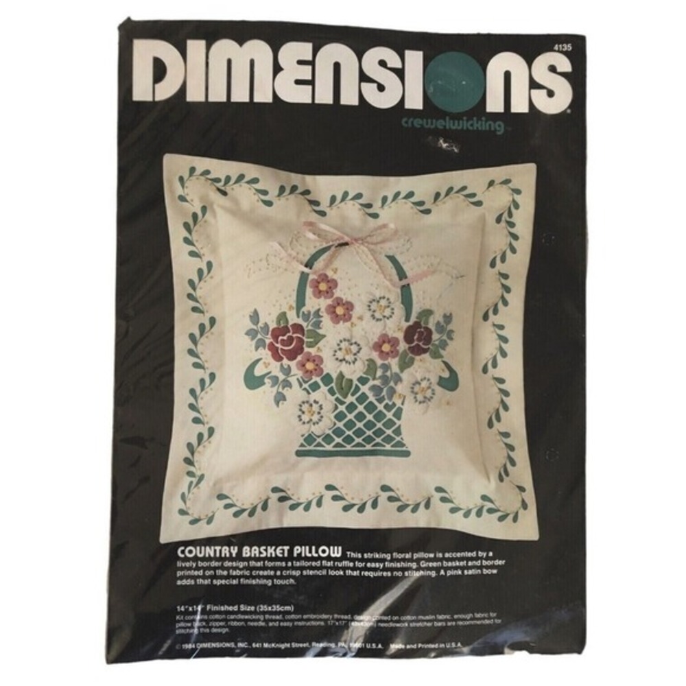 Dimensions Country Basket Pillow Crewelwicking Kit‎ Unisex OS Cream Floral 4135